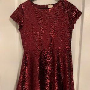 Zara Girls Burgundy Sequins Dress, Size 13/14